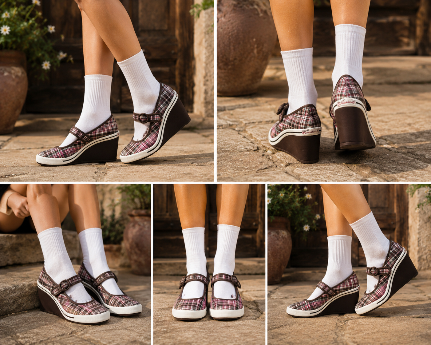 Luna Plaid Wedge Mary Janes