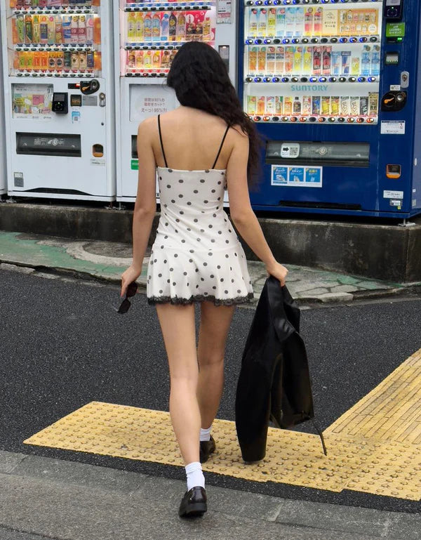 Midnight Polka Lace Slip Dress