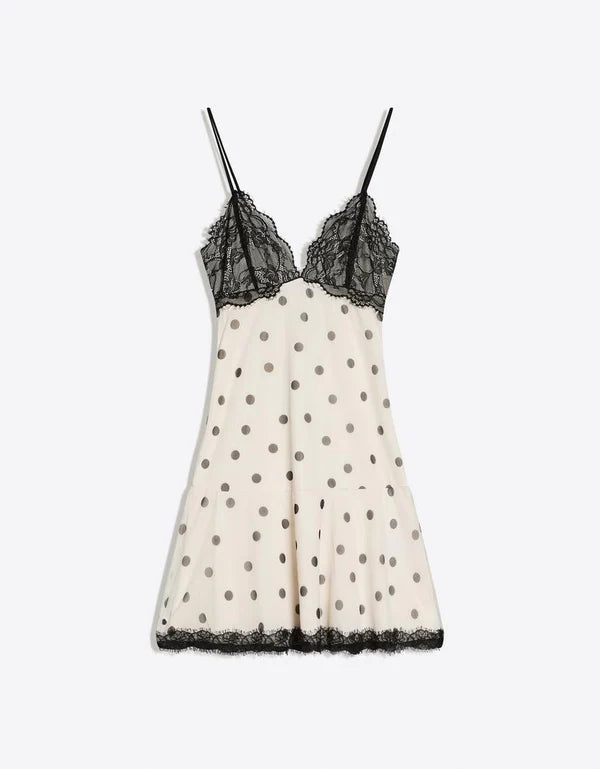 Midnight Polka Lace Slip Dress