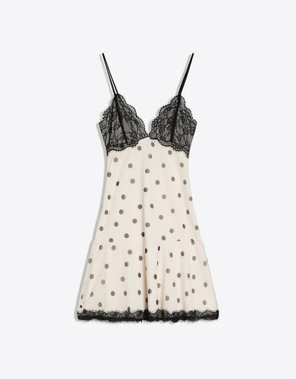 Midnight Polka Lace Slip Dress