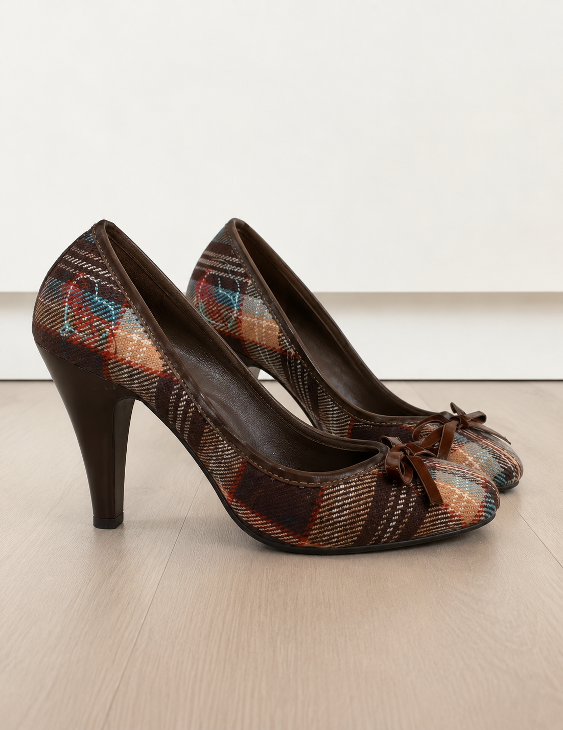 Vintage Plaid Bow Heels
