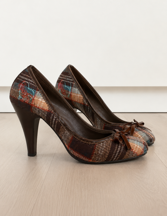 Vintage Plaid Bow Heels