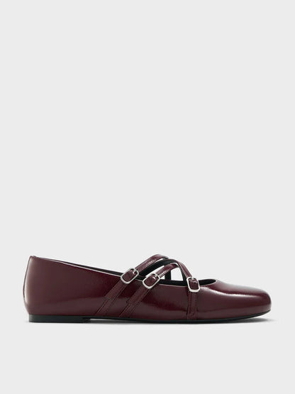 Patent Triple-Strap Mary Jane Flats - Black Patent