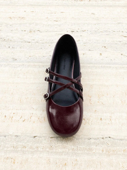 Patent Triple-Strap Mary Jane Flats - Black Patent