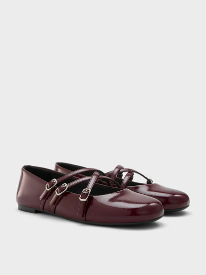 Patent Triple-Strap Mary Jane Flats - Black Patent