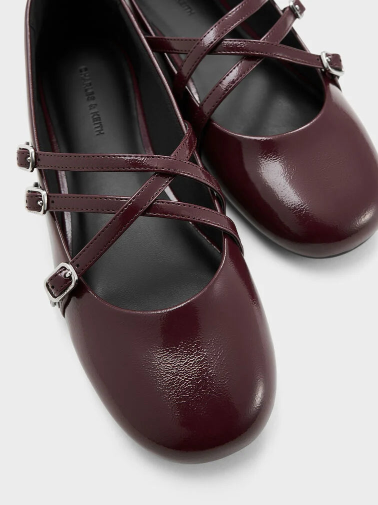 Patent Triple-Strap Mary Jane Flats - Black Patent
