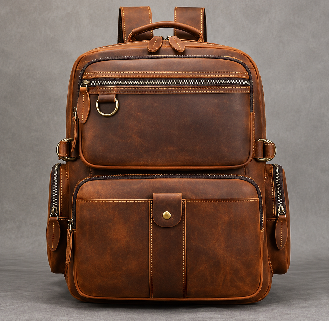 Vintage Cowhide Leather Travel Backpack