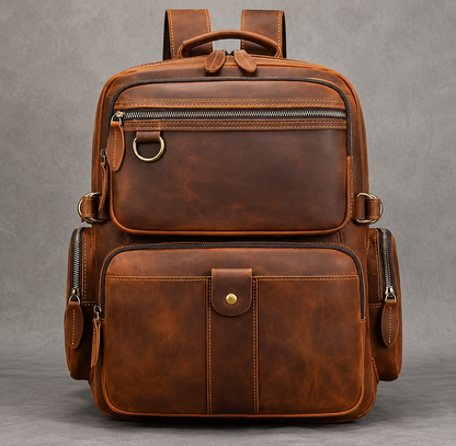 Vintage Cowhide Leather Travel Backpack