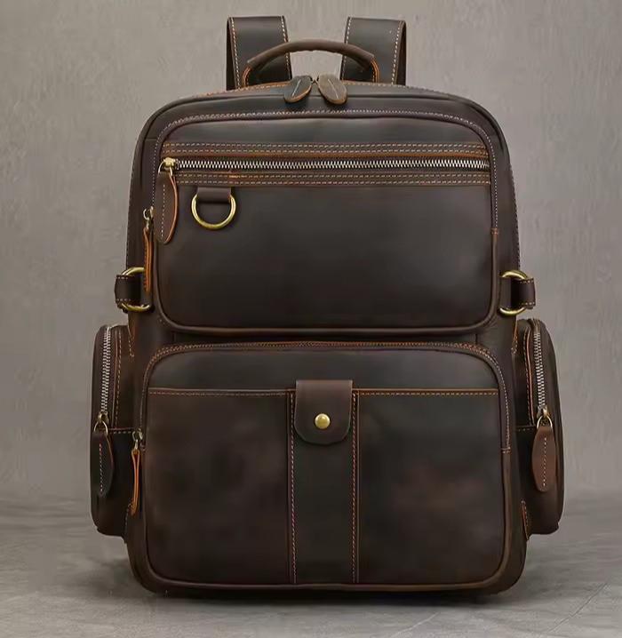 Vintage Cowhide Leather Travel Backpack