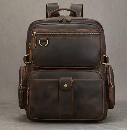 Vintage Cowhide Leather Travel Backpack