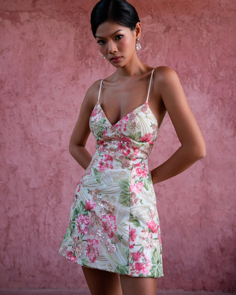 Flora dress - Floral embellished mini dress