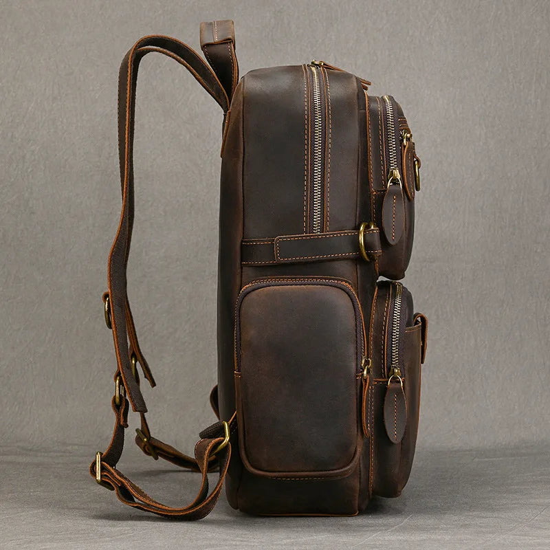Vintage Cowhide Leather Travel Backpack