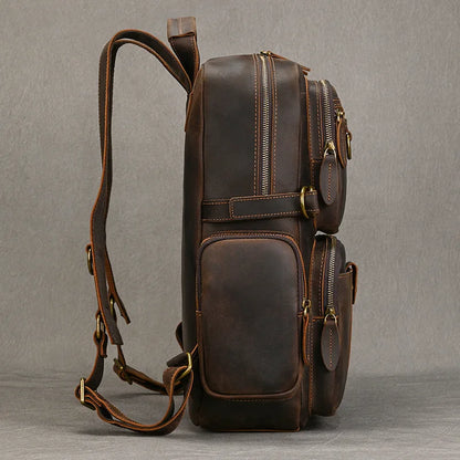 Vintage Cowhide Leather Travel Backpack