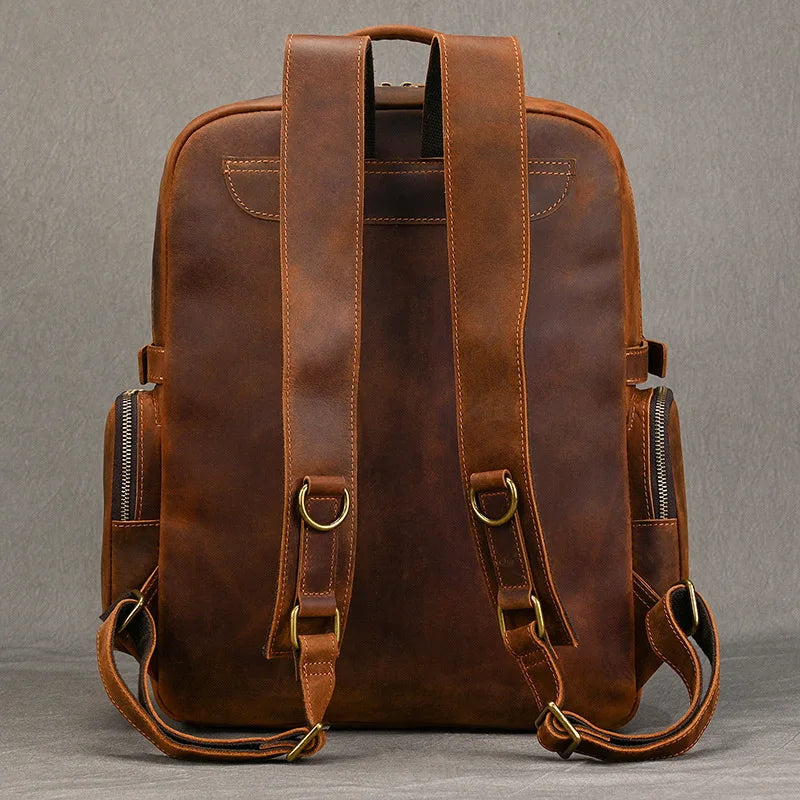 Vintage Cowhide Leather Travel Backpack