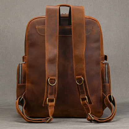 Vintage Cowhide Leather Travel Backpack