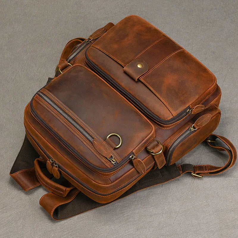 Vintage Cowhide Leather Travel Backpack