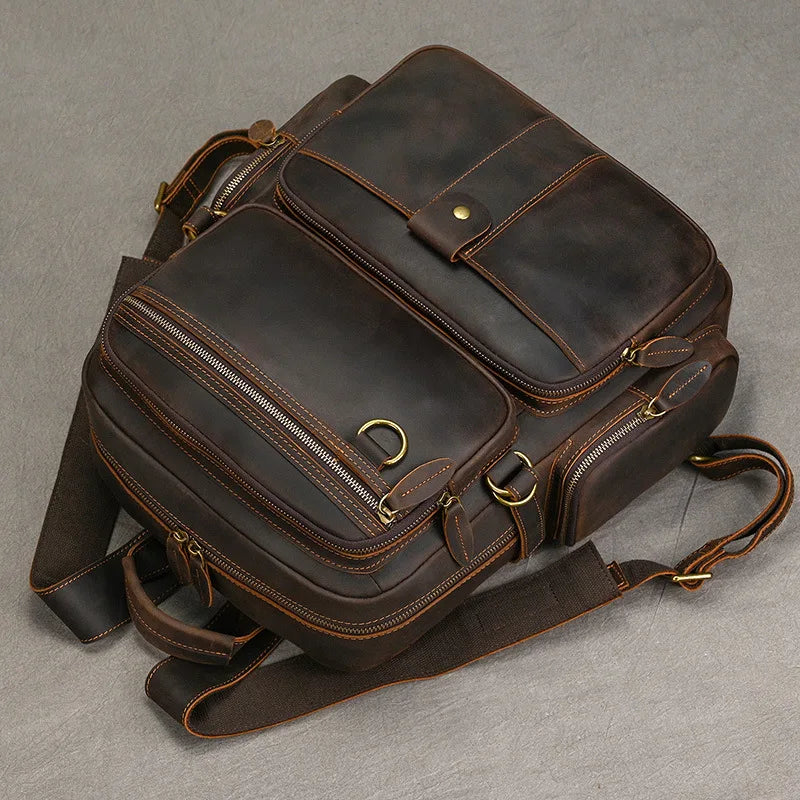 Vintage Cowhide Leather Travel Backpack