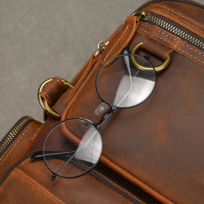 Vintage Cowhide Leather Travel Backpack