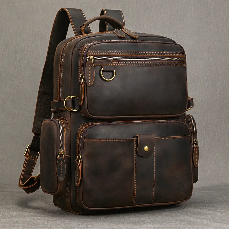 Vintage Cowhide Leather Travel Backpack