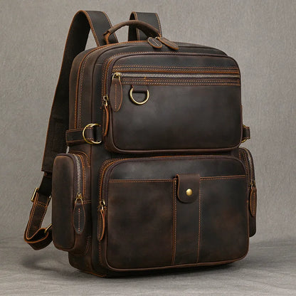 Vintage Cowhide Leather Travel Backpack