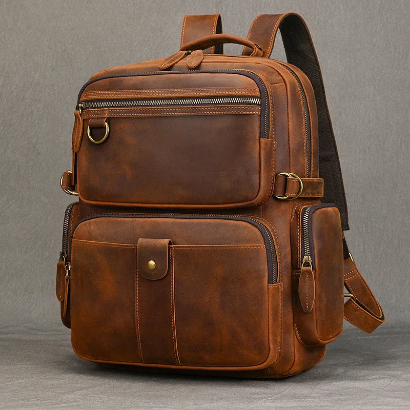 Vintage Cowhide Leather Travel Backpack
