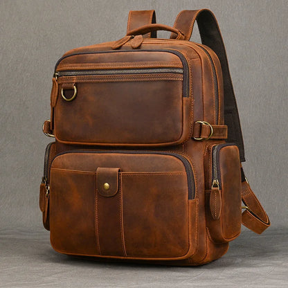 Vintage Cowhide Leather Travel Backpack