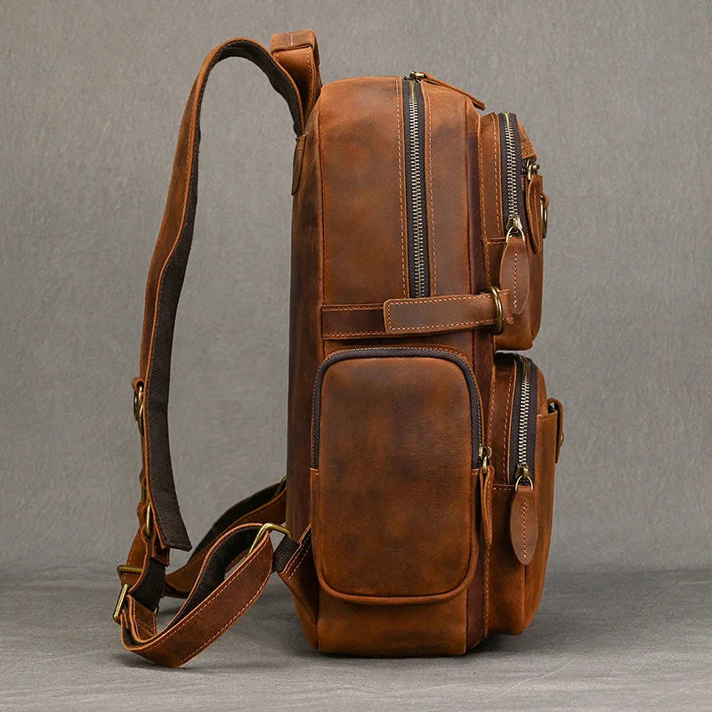 Vintage Cowhide Leather Travel Backpack
