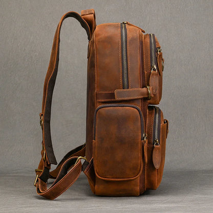 Vintage Cowhide Leather Travel Backpack