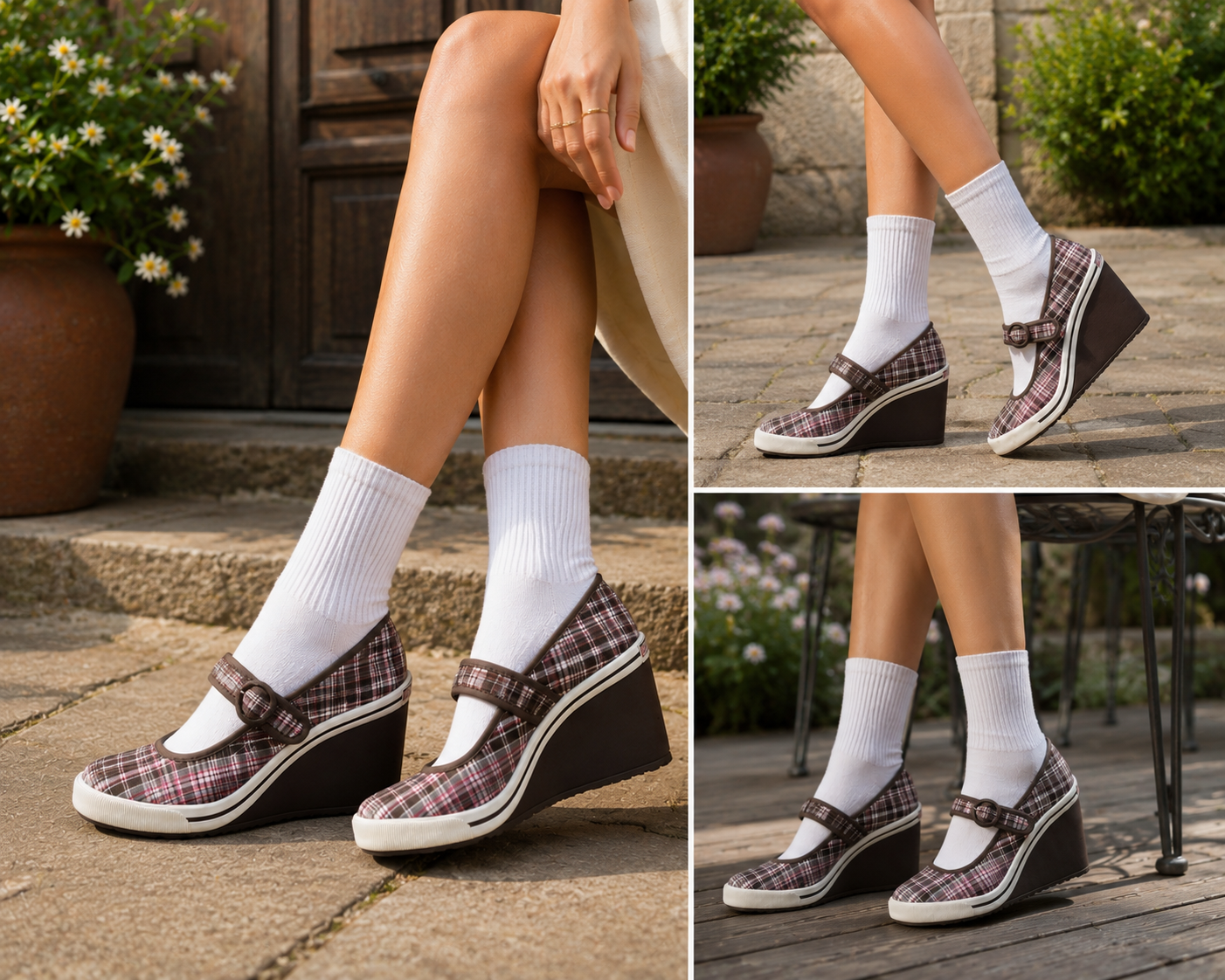 Luna Plaid Wedge Mary Janes