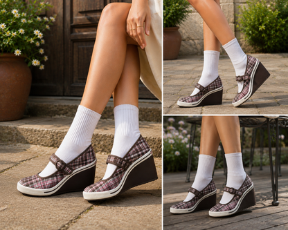 Luna Plaid Wedge Mary Janes