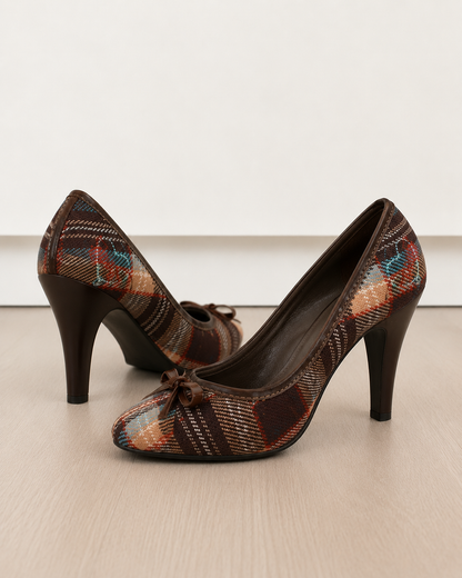 Vintage Plaid Bow Heels