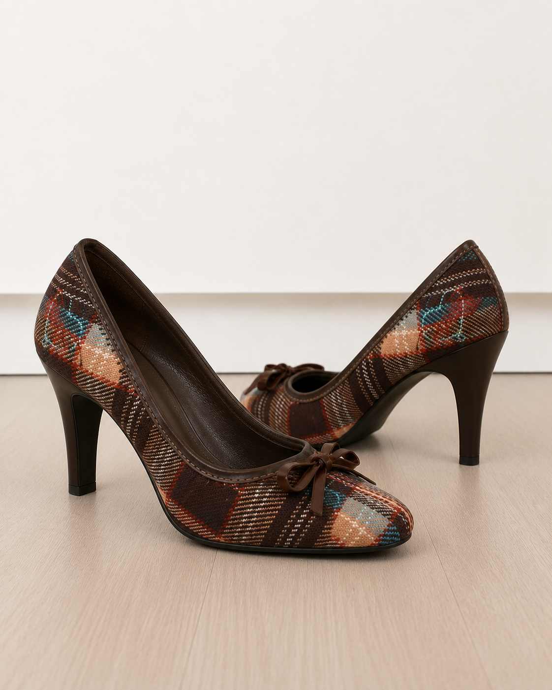 Vintage Plaid Bow Heels