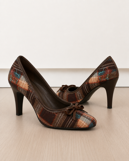 Vintage Plaid Bow Heels