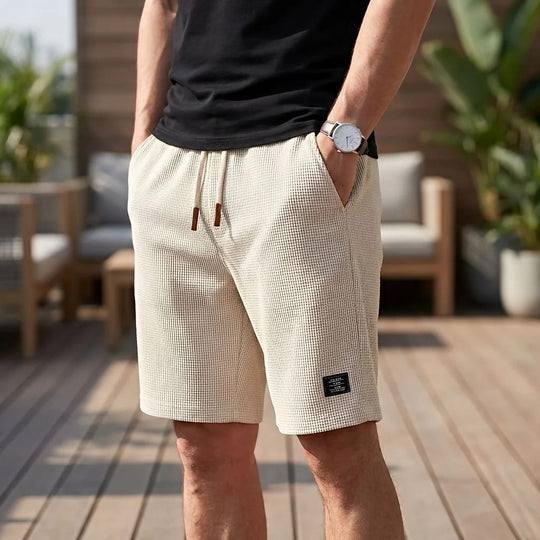 Textured drawstring casual shorts