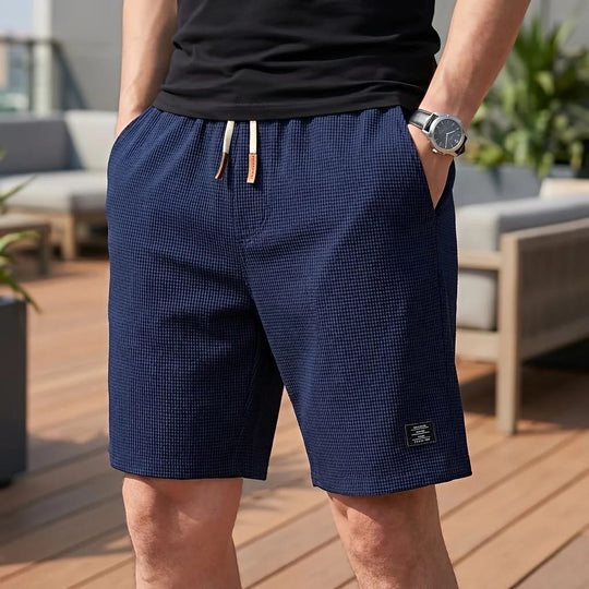 Textured drawstring casual shorts